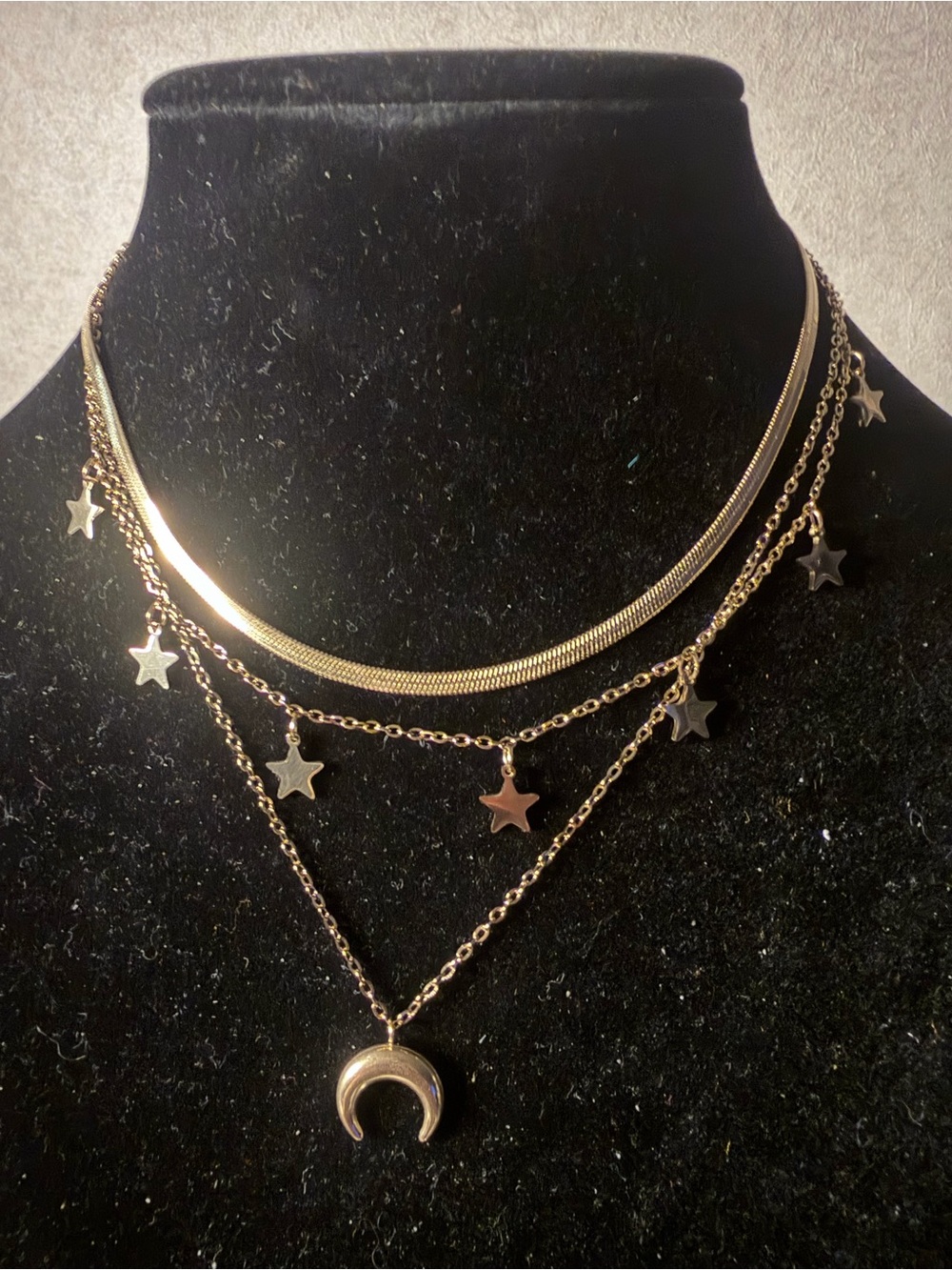 Gold Layered Star & Crescent Necklace Set